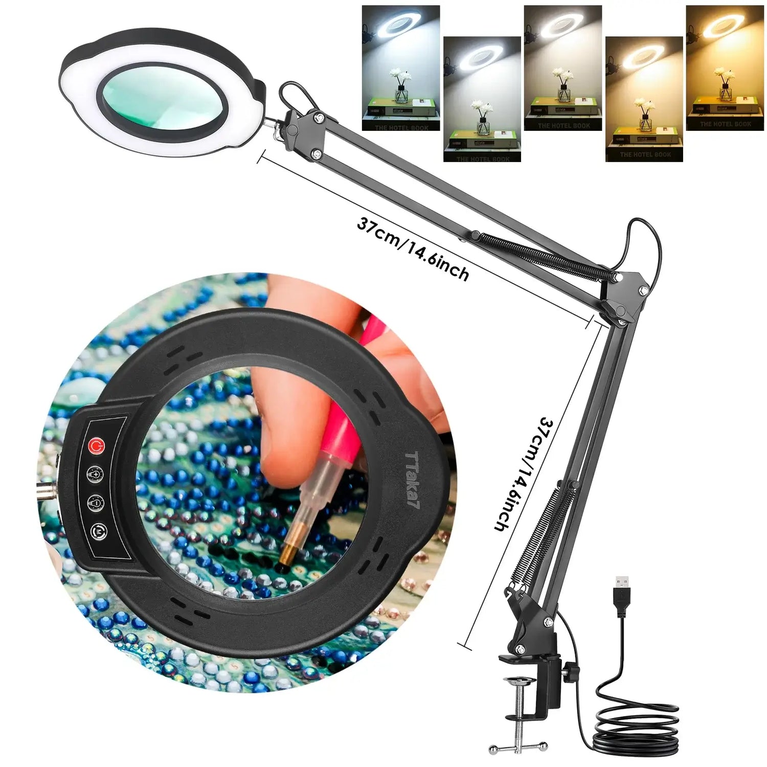 Lampe loupe LED 8X/10X avec support et éclairage 3 couleurs